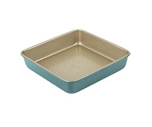 Prestige x Nadiya Square Cake Tins for Baking - Non Stick 9 Inch Cake Tin, Dishwasher Safe Steel Bakeware, Teal & Gold