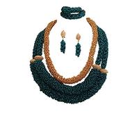 PrestigeApplause Bridal Beads Green Mix Gold Earring Necklace Bracelet Bridal Party Celebrant Jewellery Set, for Women