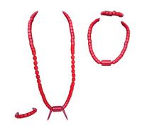 PrestigeApplause His & Her Red Coral-Style Beaded Elephant-Tusk-Design Necklace Men Women Set - Traditional Statement Jewellery (Men Set)