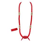 PrestigeApplause Traditional Red African Edo Igbo Delta Coral Beaded Necklace and Bracelet Set, Elephant-Tusk-Design, Nigerian Wedding Jewellery Men Groom Party (Neck & 2 Bracelets-Design G)