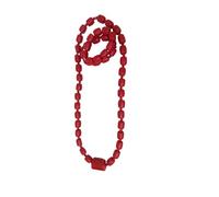 PrestigeApplause Traditional Red African Edo Igbo Delta Coral Beaded Necklace and Bracelet Set, Elephant-Tusk-Design, Nigerian Wedding Jewellery Men Groom Party (Neck & 2 Bracelets-Design F)