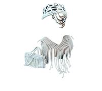 PrestigeApplause White Three/Four pieces Traditional Coral Beaded Wedding Set, Nigerian Edo Style Top, Purse, Bracelet (4 pcs-blouse, Hat bracelet Purse)