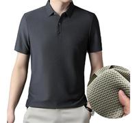 Prestigio Mesh T-Shirt,Polo Shirts for Men,Prestigio Wrinkle-Free Textured Slim Fit Polo Shirt,Ice Silk Breathable Performance Polo Shirt,Summer Mesh V-Neck Short Sleeve Polo Shirt (Gray, L)