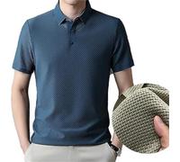 Prestigio Mesh T-Shirt,Polo Shirts for Men,Prestigio Wrinkle-Free Textured Slim Fit Polo Shirt,Ice Silk Breathable Performance Polo Shirt,Summer Mesh V-Neck Short Sleeve Polo Shirt (Blue, XL)