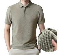 Prestigio Mesh T-Shirt, Polo Shirts, V Neck Shirt, Prestigio Wrinkle-Free Textured Slim Fit Polo Shirt, Comfortable Summer Shirt, Soft Silky Sleeve Polo Shirt (UK, Alpha, XL, Regular, Regular, Khaki)