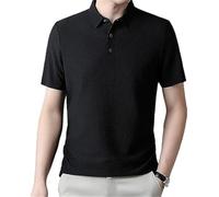 Prestigio Mesh T-Shirt, Polo Shirts, V Neck Shirt, Prestigio Wrinkle-Free Textured Slim Fit Polo Shirt, Comfortable Summer Shirt, Soft Silky Sleeve Polo Shirt (UK, Alpha, XL, Regular, Regular, Black)