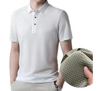 Prestigio Mesh T-Shirt,Wrinkle-Free Textured Slim Fit Polo Shirt,Polo Shirts for Men, Prestigio Wrinkle-Free Textured Slim Fit Polo Shirt,Summer Mesh V-Neck Short Sleeve Polo Shirt (White, 4XL)