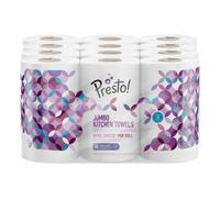 Presto! Jumbo Kitchen Roll, 3-ply, Strong and Absorbent, 12 Rolls (4 Packs of 3), 80 Sheets per Roll