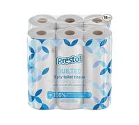 Presto! Toilet Roll, 3-ply Quilted, Velvety Soft, Unscented, 18 Rolls (1 Pack of 18), 200 Sheets per Roll, 3600 Count, FSC Certified