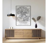 Preston England City Street Map Print Preston Wall Art Home decor Poster Poster A1 - Wall Art Home Decor Movie Poster Canvas Film Cinema Retro Vintage Cult Classic Nostargic Saga Modern reprint we pr