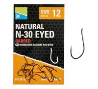 Preston Innovations Natural N-30 Eyed Hooks Barbed Size 12 | Medium Wire and Beaked Point | Ideal for Use with Knotless Knot and Hair Rigging | Perfect for Worms, Sweetcorn & Band-ums | Code P0150109