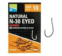 Preston Innovations Natural N-30 Eyed Hooks Barbed Size 14 | Feeder Fishing Hooks | Shape and Wire Thickness is Ideal for Fishing Worms, Maggots and Corn | Super Sharp | Black Nickel | Code P0150110