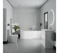 Preston Straight Double Ended Bathroom Suite including Vanity Unit with Polished Chrome Handles | Gloss White | ABS Polished Chrome | 1800mm x 1100mm
