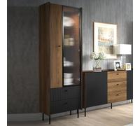 preston tall wooden display cabinet with 2 doors in oak walnut