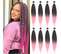 Prestretched Braiding Hair - 8 Packs 30 Inch Ombre Synthetic Hair Extension for Braids (Itch Free Yaki, 30 Inch(8Packs), 1B/Pink)
