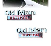 Presucted Old Man Edition Car Emblem, 3D Metal Old Man Edition Metal Emblem Badge Sticker Decal, Badge Car Sticker Letters Universal Vehicle, SUV, Motorcycle, Door Decoration (2Pcs Silver Red)