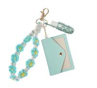 Pretaco Blue 3 in 1 Bohemian Handmade Knitted Flower Keychain Bracelet Pendant Phone Chain + Card Organizer Bag + Lipstick Knitted Mesh Pocket