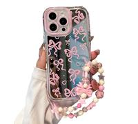 Pretaco for iPhone 11 Case, [Pink Bow Pattern][Shiny Mirror Case][2-in-1 with Beaded Wrist Strap] Soft TPU Frame, Shockproof and Anti-Shock, Suitable for Women & Girls