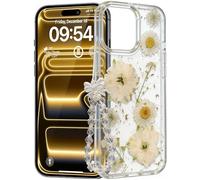 Pretaco for iPhone 12 Pro Case, [Real Daisy White Flower & Gold Foil][with Luxury Bracelet Wrist Strap] Floral Design, Clear Soft TPU for Women and Girls
