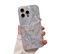 Pretaco for iPhone 14 Case, [Shiny Chrome Silver 3D Butterfly Case][Deluxe Laser Butterfly Case][Premium Fashion Case] PC+TPU Shockproof and Drop Resistant for Women and Girls 6.1