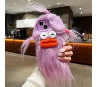 Pretaco for iPhone 14 Case Weird Furry Phone Cases Purple | Funny and Silly, DIY Long Hair with Hairclip, Ugly Phone Case, Swap Challenge Gifts with Friends