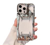 Pretaco Gothic 3D Hollow Horror Devil Pattern Case for iPhone 13 Pro Max, [Luxury Chrome Color Plating] [Heat Dissipantion Thermal Design] Shockproof Bumper for Halloween- Silver