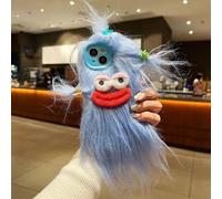 Pretaco Protective Case for iPhone 12, Funny and Silly, Strange Furry Phone Cases, [DIY Long Hair with Hair Clip], Ugly Phone Case, Interchangeable Challenge, Gifts with Friends (Blue)