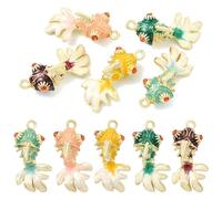 Pretelry 5 Colors Enamel Goldfish Charms 3D Gold Alloy Fish Dangle Charm