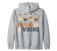 Pretend I'm A Viking Funny Chicken Squad Farm Animal Costume Zip Hoodie