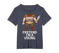 Pretend I'm A Viking Funny Lazy Halloween Costume T-Shirt, Women's Plus, Heather Blue, 6X