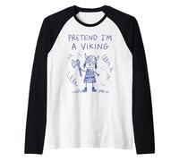 Pretend I'm A Viking Lazy Halloween Costume Stick Figure Raglan Baseball Tee