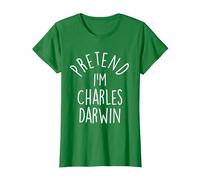 Pretend I'm Charles Darwin Easy Halloween Costume T-Shirt, Women, Kelly Green, Medium