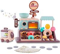 Pretend Play Donut Shop Playset with Lights and Music, Mini Donut Shop Toy with Donut Maker Machine and Oven, 34pcs Dessert Donuts Candy Set Toys for Boys and Girls
