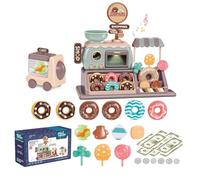 Pretend Play Donut Toy Candy Store with Realistic Functional Oven with Lights and Sound Carrier Cart Pastry Shop Toy 34pcs Kids Shopping Store Play Money Dessert Toy Educational Playset for Kids