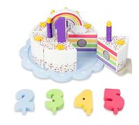 Pretend Play Food for Toddlers 1-3, Wooden Birthday Cake with Candles and Numbers, Tea Party Learning Kitchen Gift Toy for Boys Girls (Rainbow Cake)