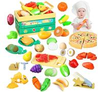 Pretend Play Food Toy Set for Kids Kitchen, Storage Basket Cutting Fake Food, Fruit and Vegetable Accessories, Toddler Early Educational Learning Kitchen Toy Gift for 3-8 Years