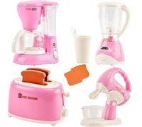 Pretend Play Kitchen Appliances Toy Set Role Play Pretend Kitchen Accessories Set with Coffee Maker Machine,Blender, Mixer and Toaster with Realistic Sounds for Kids Toddlers Boys Girls Ages 3+ Pink