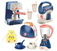 Pretend Play Kitchen Appliances Toy Set with Coffee Maker Machine,Blender, Mixer and Toaster with Realistic Light and Sounds for Kids Ages 3+