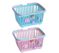 Pretend Play Storage Basket | Children Pretend Play Basket with Handles | Boys Girls Shopping Grocery Basket Play Toy with 4 Adornments for Home, School