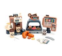 Pretend Role Play Toy Coffee Shop for Boys and Girls with Coffee Maker Machine and Fake Donuts 41Pcs，Play Kitchen Accessories for Girls and Boys