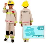 PRETEND TO BEE Deluxe Firefighter Dress Up Costume for Kids, 3-5 Years, Beige & Yellow