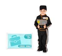 PRETEND TO BEE Racing Driver Dress Up Costume for Kids, Black Racing Cap and Suit, 2-3 Years