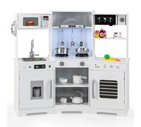 Pretend Toy Kitchen With Real Sounds & Lights Accessory Playset for 3+ Gymax White One Size