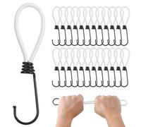 PRETEX Bungee Cords with Hooks - Set of 25pcs x 13cm (5") Universal Cord Straps and Fixings - Heavy Duty Bungees Perfect for Camping, Luggage & Tarpaulin - White Cord, Black Hook