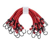 PRETEX Heavy Duty Bungee Cords with Hooks - Set of 12 - Extra Strong Bungees for Camping & Outdoors - Elastic Tie Down Luggage Straps - Universal Cord - 38 cm (15") Long, Red