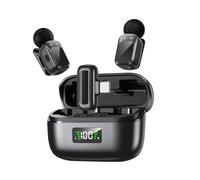 Pretfy Wireless ClipOn Microphone System, Noise Canceling, Wireless Transmission, Professional Collar Microphone for Phones, Computers, Cameras, UserFriendly Design for Seamless Recording (2 Set)