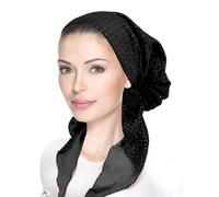 Pretied Head Scarf for Women Lightweight Pretied Bandana Tichel Head Scarves for Women Headwrap, Jewish Head Coverings, Black, XL