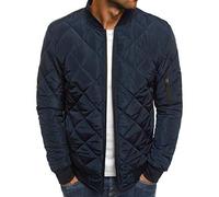 Pretifeel Mens Bomber Quilted Jackets Varsity Diamond Baseball Fall Pilot Sport Hip Hop Winter Coats - Navy - Medium