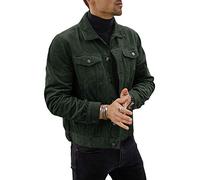 Pretifeel Mens Corduroy Trucker Jacket Slim Fit Button Down Fall Winter Coat, Army Green, L