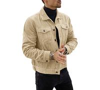 Pretifeel Mens Corduroy Trucker Jacket Slim Fit Button Down Fall Winter Coat, Khaki, S